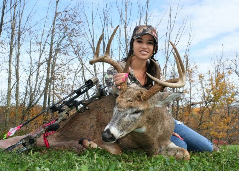 Sexy girls hunting deer . 