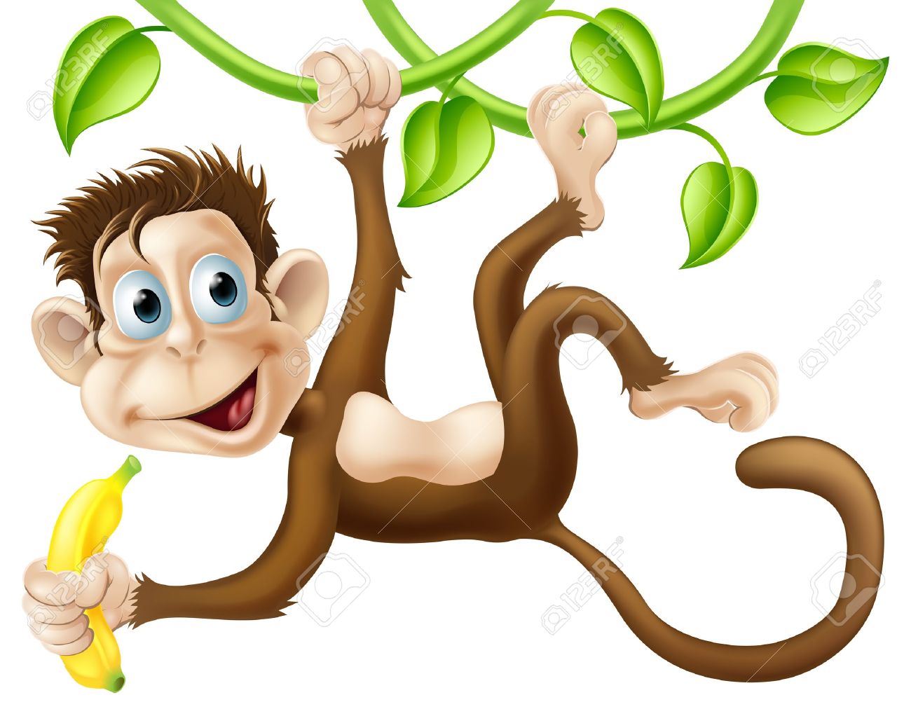 Monkey swinging on vine