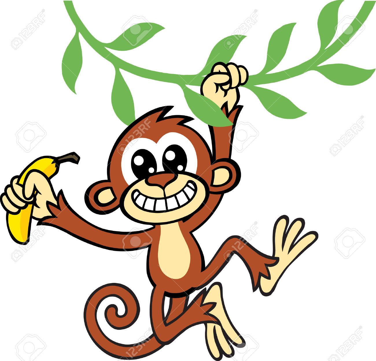 Swinging cartoon monkey from a tree 