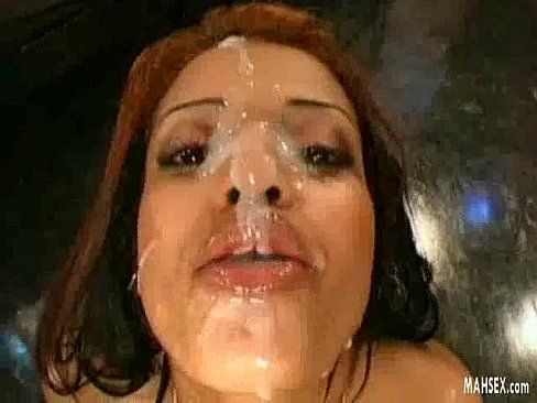 Girls whole face covered with sperm
