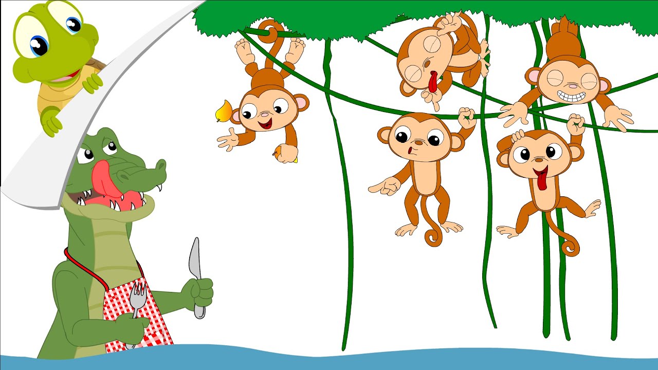 Swinging cartoon monkey from a tree
